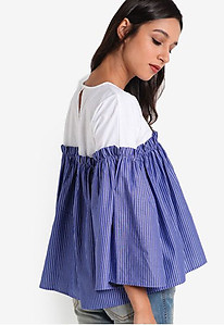 Poplin Stripe Flute Sleeve Top